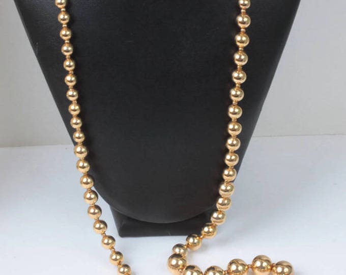 Gold Ball Bead Necklace 36 Inch Long Chunky Bold Beads Rope Lariat Length Vintage