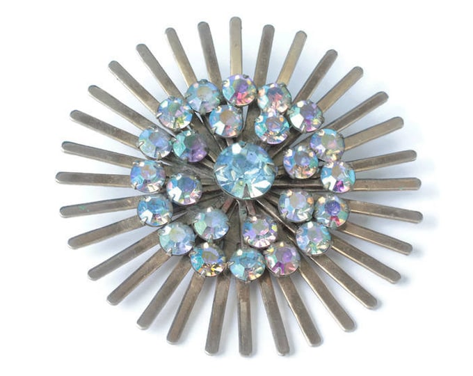 AB Rhinestone Brooch Large Starburst Design Vintage