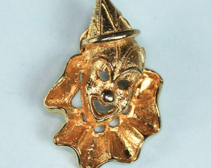 Pierrot Clown Face Tac Brooch Pin Gold Tone Metal Vintage