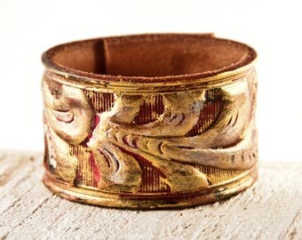 Tooled Leather Cuff, Leather Belt Jewelry, Leather Bracelet, Leather Wristband