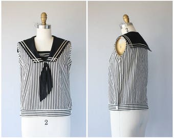 Vintage 1950s Sailor Blouse | 50s Blouse | 1950s Nautical Blouse | 60s Blouse | 1960s Striped Blouse - (small)