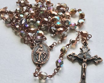 Handmade Catholic Rosary, Copper Rosary, Copper Rainbow Rosary, Vintage Style Rosary, Linked Rosary, Rosary Necklace, Prayer Beads
