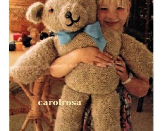 Instant PDF Download Vintage Seventies Knitting Pattern to knit Super Soft Easy Traditional Large Teddy Bear Stuffed Plush Soft Body Toy
