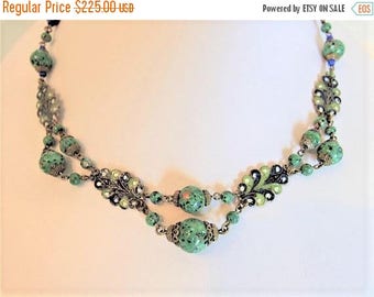 ON SALE Vintage 1930's Art Deco Czech Glass & Enamel Necklace