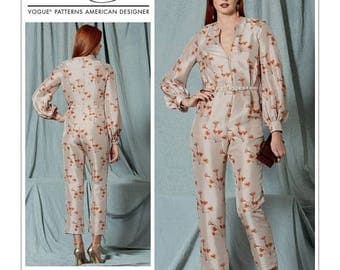 On Sale Vogue Jumpsuit Pattern V1523 by RACHEL COMEY - Misses' V-Neck, Bishop Sleeve Jumpsuit and Belt - Vogue American Designer Series