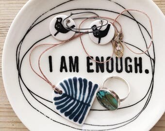 porcelain dish screenprinted text i am enough concentric circles