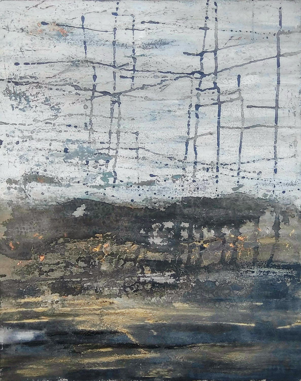 Modern Abstract Landscape 24 x 30 Gold Leaf Textured Canvas