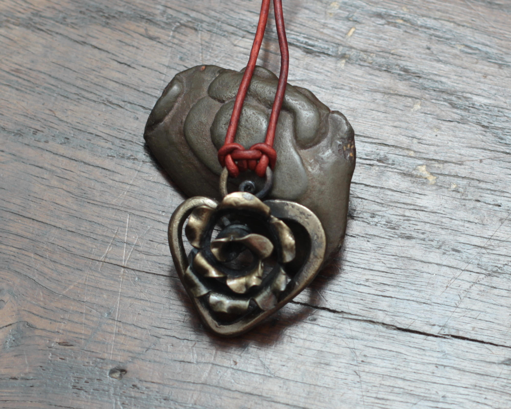 Iron Rose Heart Necklace a Hand Wrought Pure Iron Rose