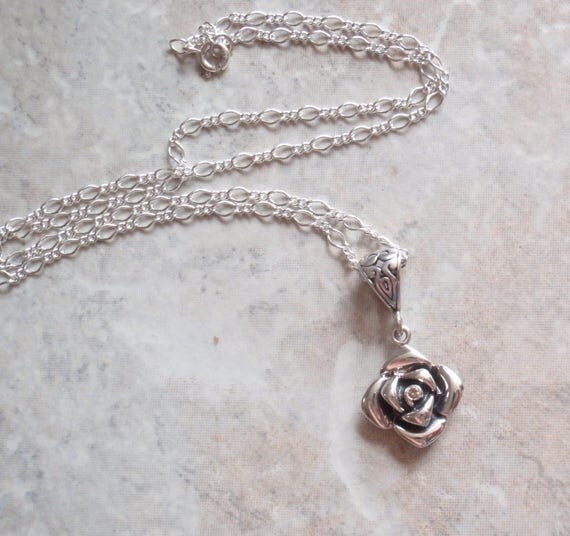 Cognac Diamond Necklace Sterling Silver Floral Rose Upcycled
