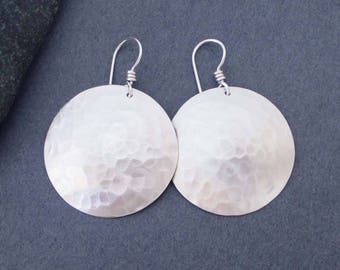 Hammered Silver Earrings Sterling Silver Disc Earrings Artisan Handmade Modern Jewelry