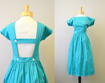 1970s Lanz Green Wavy Striped Cotton Dress