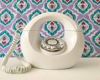 White Donut Phone, Vintage Donut Phone, Mid Century Retro Rare Telephone