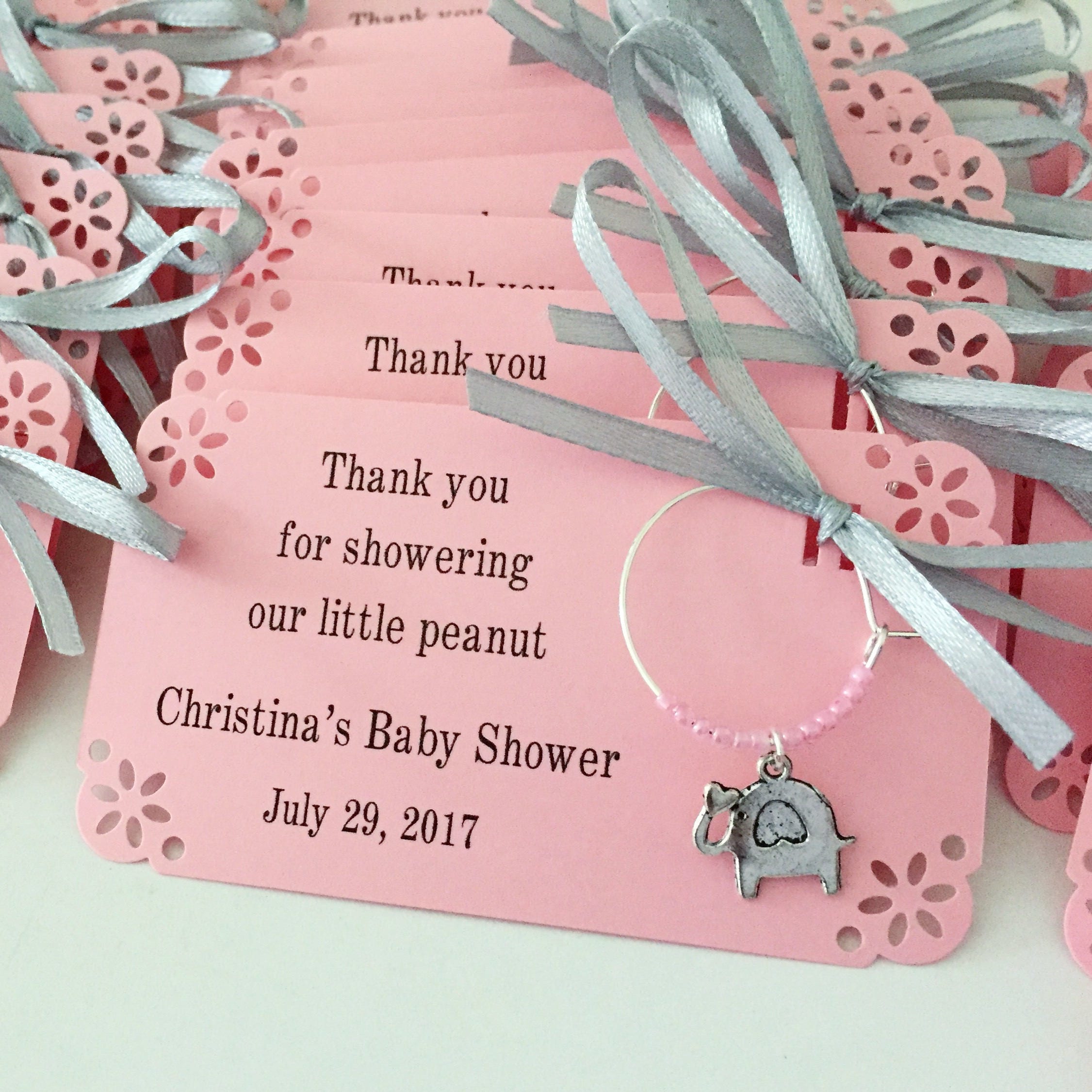 Elephant baby shower wine charm favors: 1 charm set. Elephant