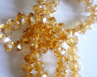 fine champagne faceted glass beads lot 10 brilliant 8x6mm