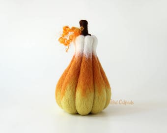 Candy Corn Pumpkin White Orange Yellow Needle Felted Wool Fall Felt Thanksgiving Decor Halloween