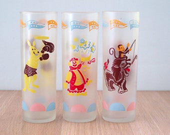 vintage circus drinking glasses