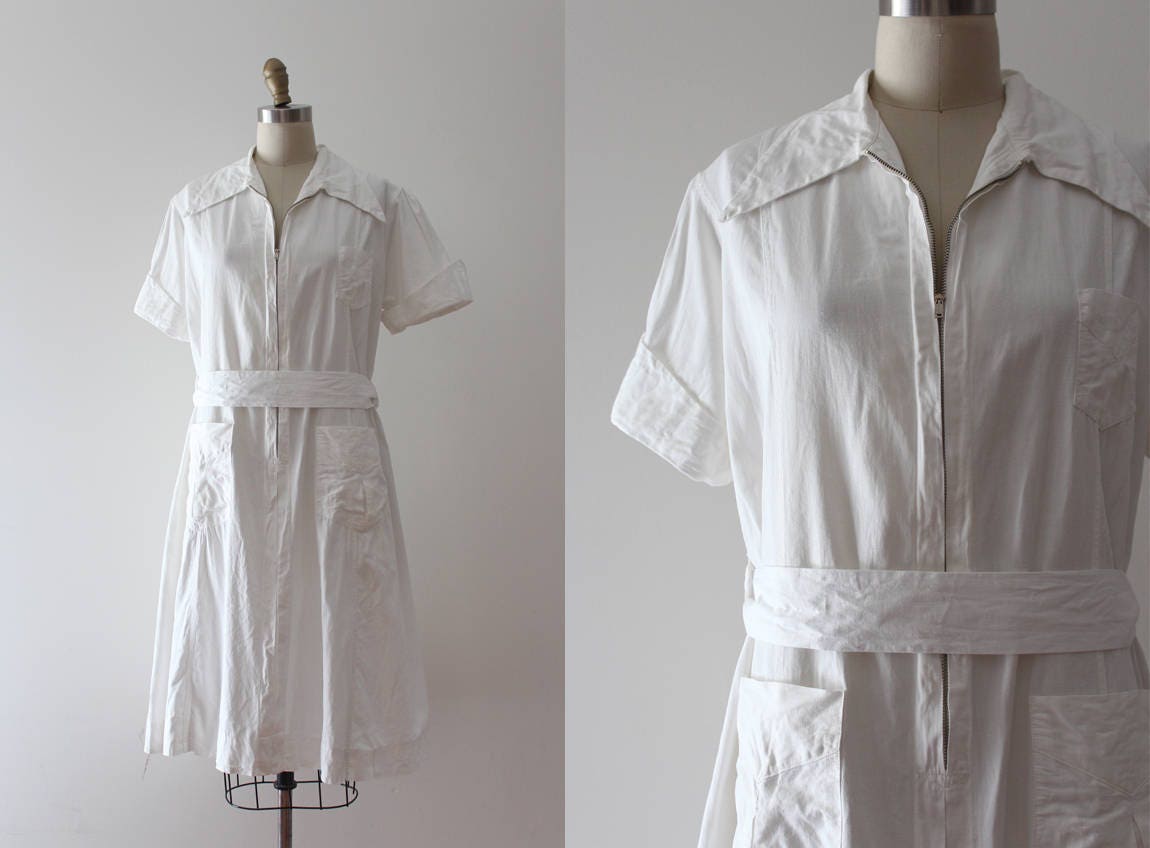 vintage 1930s nurse dress // 30s 40s white nurse uniform