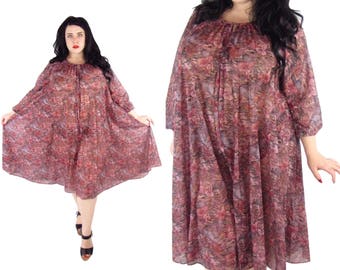 RESERVED Plus Size 1970's Vintage Floral Tent Dress - Size XL - 3X