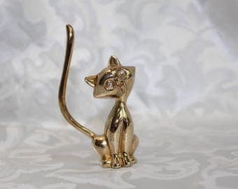 Vintage Brass Cat Ring Holder