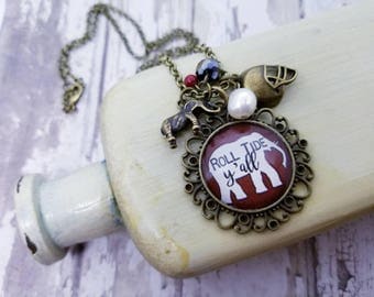 Alabama Football Necklace, Alabama Crimson Tide jewelry, University of Alabama, Alabama Elephant, Birmingham, Roll Tide Rammer Jammer, Bama