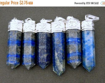 15% off Xmas in July Lapis Lazuli Pendant Silver plated Bail-- Pencil Point Pendant (S27B15-03)