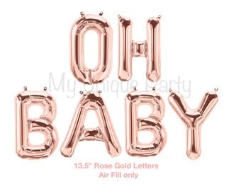 OH BABY Balloons Rose Gold Set of 6 Balloons 13.5” Air Fill only Rose Gold Balloons Baby Banner Balloons / Gender Reveal Baby Shower