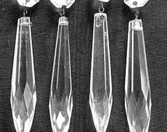 Set of Four Vintage Long Chandelier Crystals with Octagonal Prisms