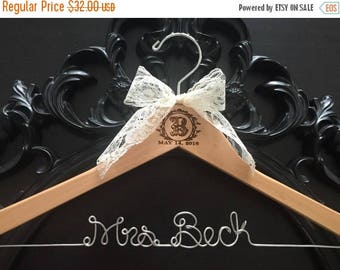 XMAS IN JULY Vintage Monogram Hanger / Bridal Hanger / Engraved Bride Hanger / Wedding Monogram Hanger / Vintage Wedding / Rustic Hanger