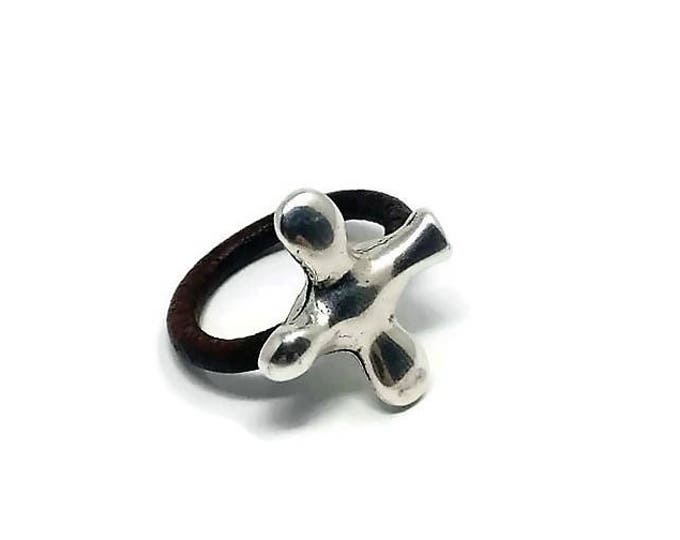 Leather Ring, silver Ring, Handmade Ring, bohemian ring, boho gift, bird Leather Ring, Womens Leather Ring, Hippie Ring, Boho Ring