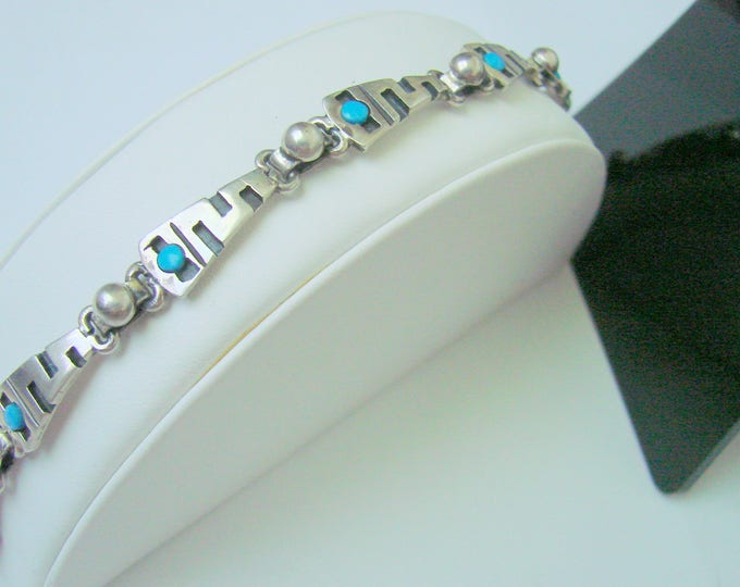 Vintage Mexico Turquoise Sterling Modernist Bracelet / 925 / 19 Grams / Artisan Jewelry / Jewellery