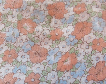 pink and blue floral print vintage cotton fabric -- 34 wide by 1 1/2 yards