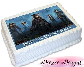 7.5 Inch Pirate Adventure Cake Topper – Round Edible Birthday Cake Decorations, Happy Birthday Cake
