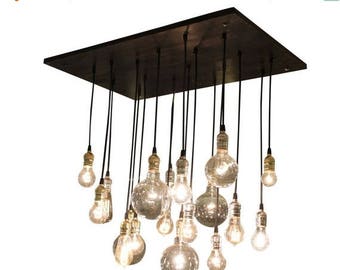 Summer Promo Industrial Chandelier With Vintage Bulbs & Your Choice of Socket Colors