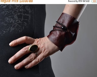 ON SALE Burgundy Leather Cuff Bracelet - Leather Cuff Bracelet - Leather Cuff - Summer Accessories - Handmade Leather Cuff