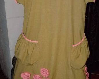 CREATION DRESS KHAKI AND CORAL HAS OVERLAY