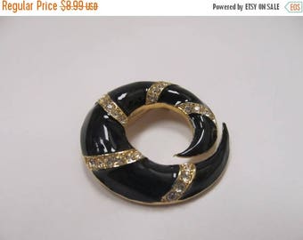 ON SALE Black Enameled Rhinestone Pin Item K # 1564