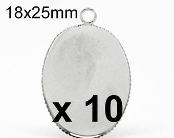 10 supports cabobochon 18x25mm matte silver medal pendant
