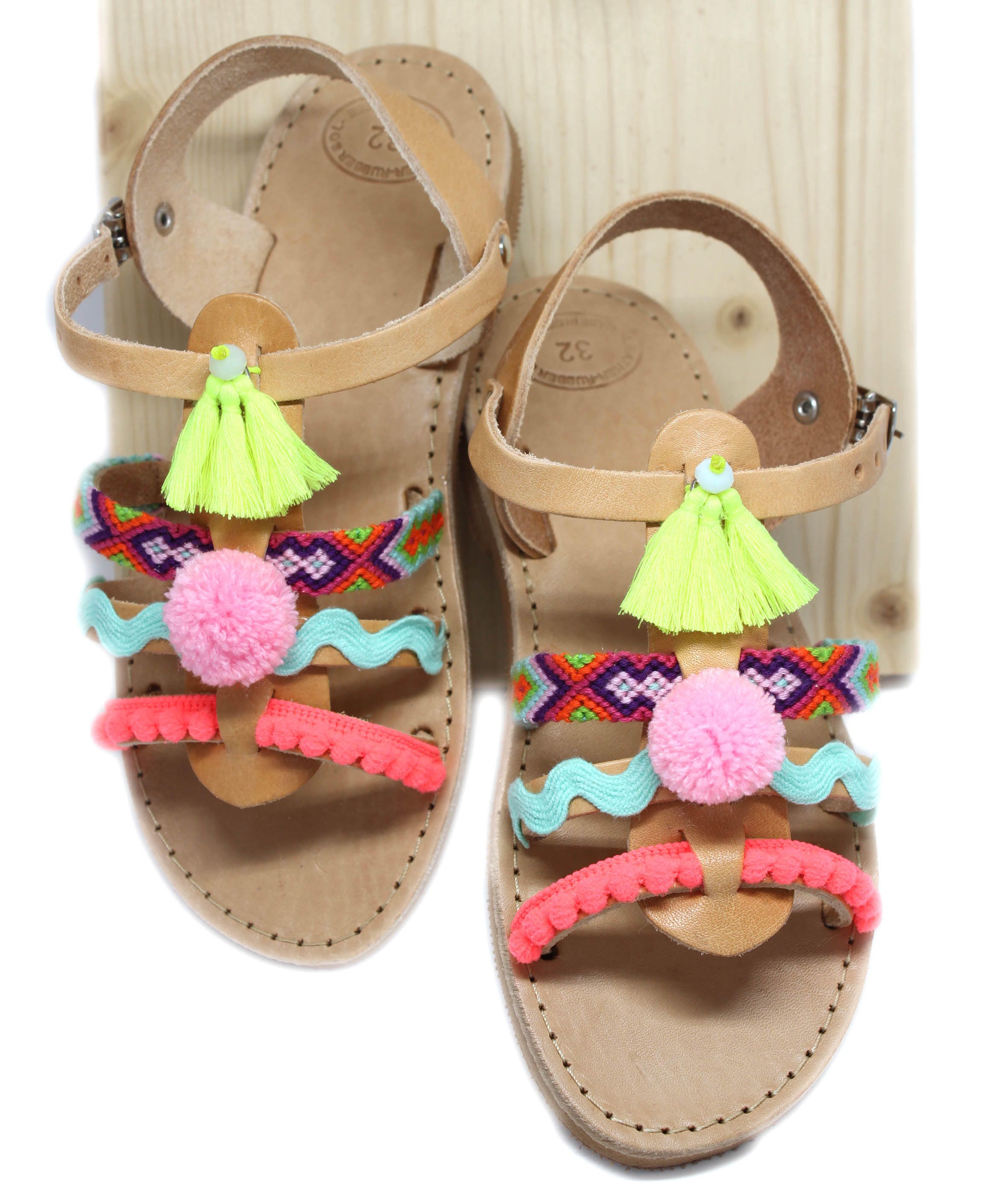 Summer Sandals. Sandals for girls. Neon flat sandals. Flower