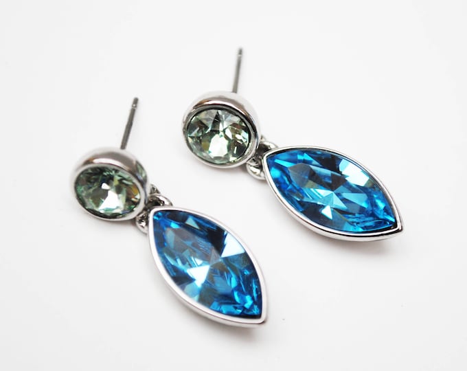 Givenchy Blue Green Rhinestone earrings - dangle crystal - pierced earrings