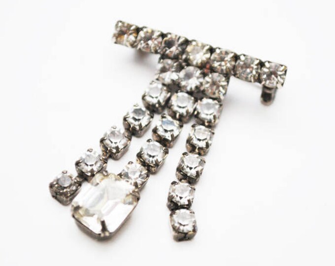 Vintage Bar Brooch - dangle articulate rhinestone - Mid Century pin