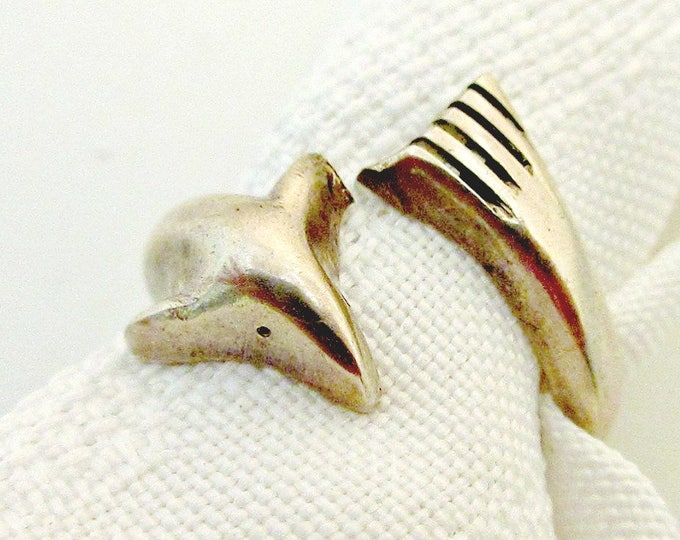 Sterling Cuff Ring - Silver Dolphin - Mexico Signed -Arrow ring