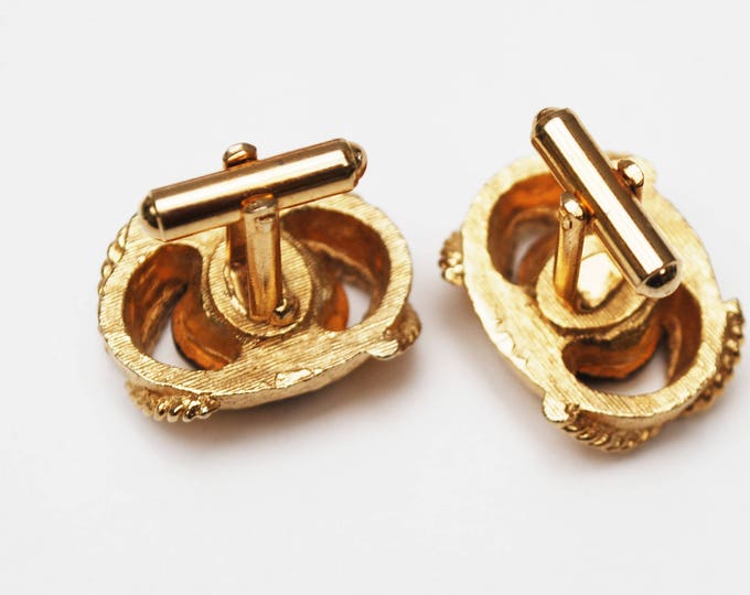 Topaz Glass Gold Cuff links - Facet cut crystal - Amber brown - Cufflinks