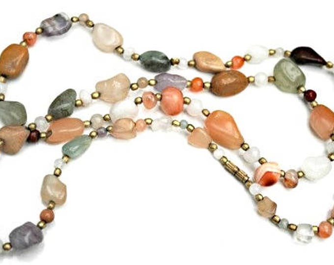 Gemstone Bead necklace - Jasper Agate quartz Amethyst Carnelian polished nugget beads