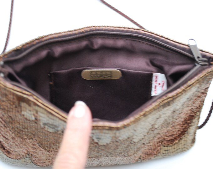 Brown Carla Marchi Beaded Evening Bag - Brass Clutch purse - Seguence