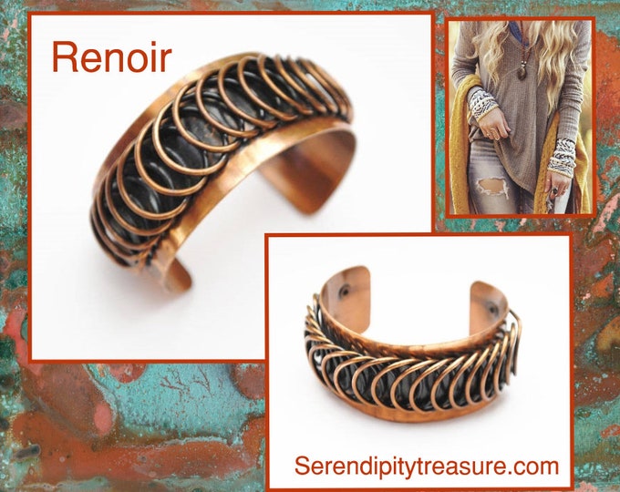 Renoir Copper Cuff Bracelet - Coil Modernistic - Mid century Mod - chunky Bangle