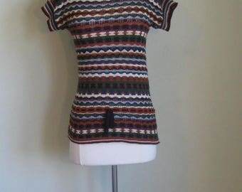 Summer Clearout Vintage Tribal Knit sweater// Autumnal// Drawstring