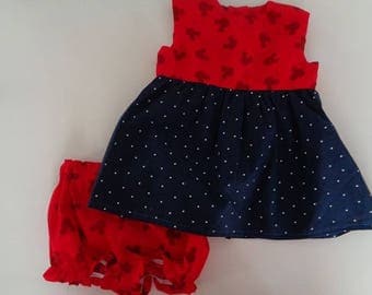 Red and blue minnie dress mouse 4th of July girls clothing dress and diaper cover