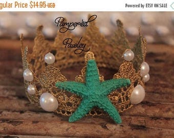 Birthday sale Cake topper, Mermaid Crown, Starfish Crown, Beach Birthday, Mermaid Birthday, Beach Decorations, Party Favors, Girl Crown, Ari