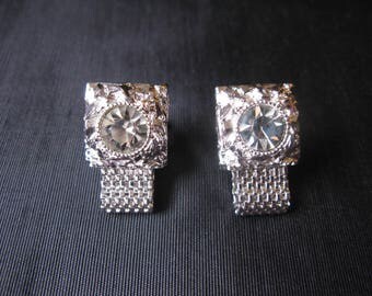 Cufflinks Crystal, Swank Cufflinks Wedding, Vintage Men Cuff Links Silver, Crystal Cufflinks, Cufflinks for Groom