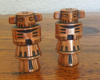 Vintage Copper Salt and Pepper Shakers Hopi Kachina Dolls